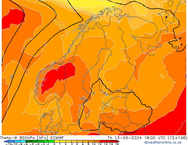 Theta-W 850hPa ECMWF Th 13.06.2024 18 UTC