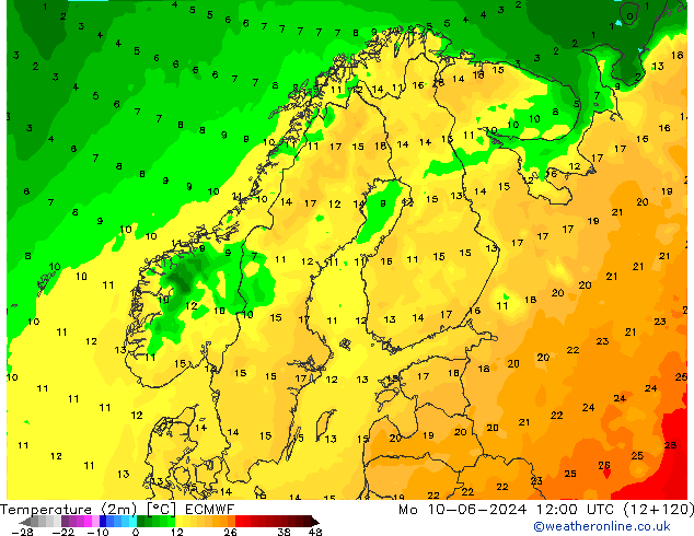 Temperatura (2m) ECMWF lun 10.06.2024 12 UTC