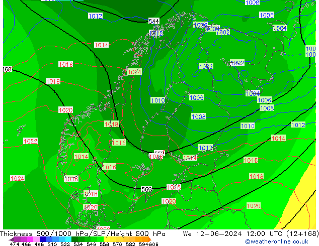 Schichtdicke 500-1000 hPa ECMWF Mi 12.06.2024 12 UTC