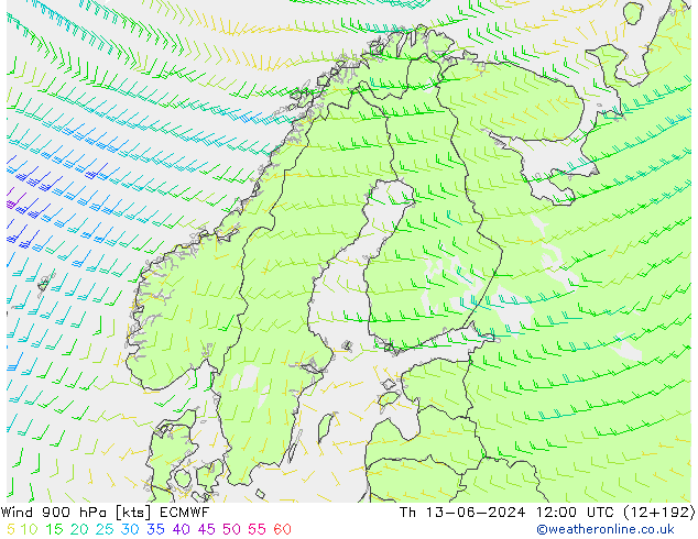 Wind 900 hPa ECMWF Th 13.06.2024 12 UTC