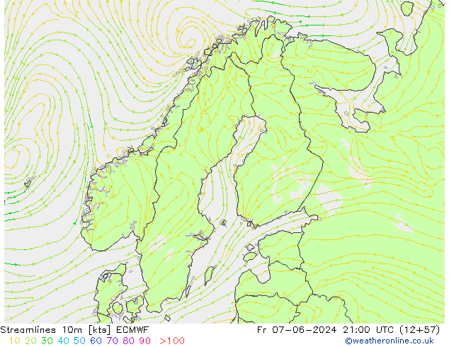 Linea di flusso 10m ECMWF ven 07.06.2024 21 UTC