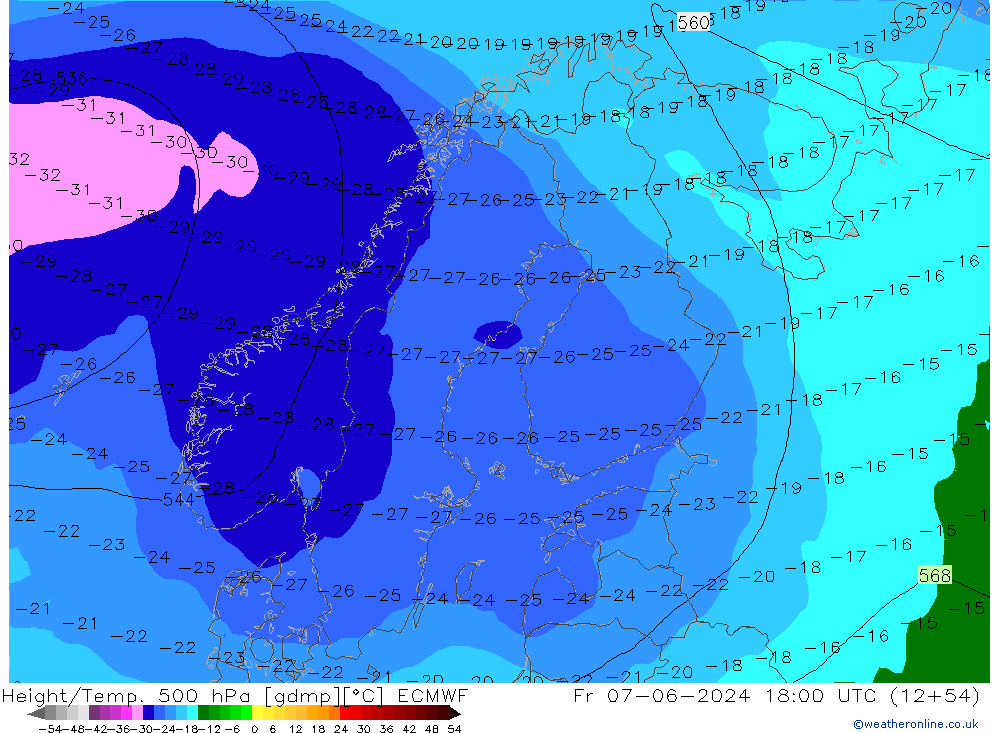 Z500/Rain (+SLP)/Z850 ECMWF Fr 07.06.2024 18 UTC