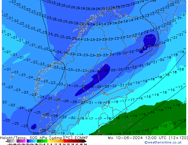 Z500/Rain (+SLP)/Z850 ECMWF lun 10.06.2024 12 UTC