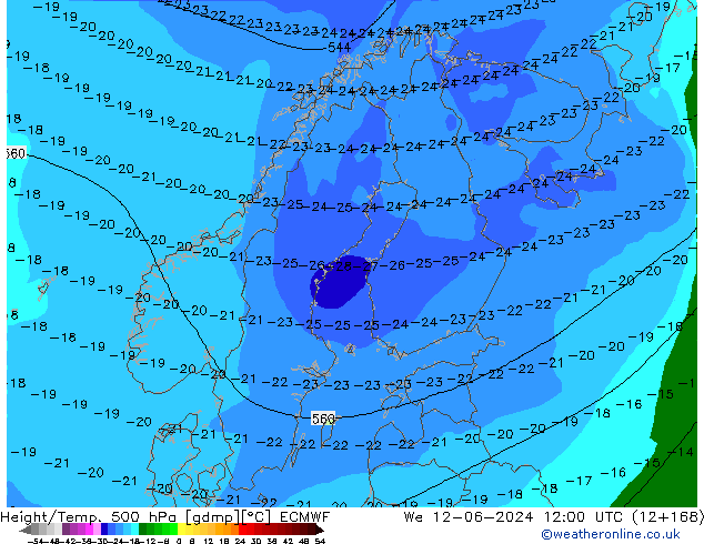 Z500/Yağmur (+YB)/Z850 ECMWF Çar 12.06.2024 12 UTC