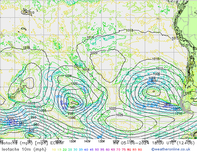 Isotachs (mph) ECMWF We 05.06.2024 18 UTC