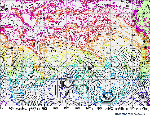 Theta-e 850hPa ECMWF jue 13.06.2024 00 UTC