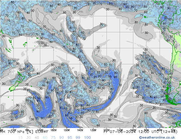 Humidité rel. 700 hPa ECMWF ven 07.06.2024 12 UTC