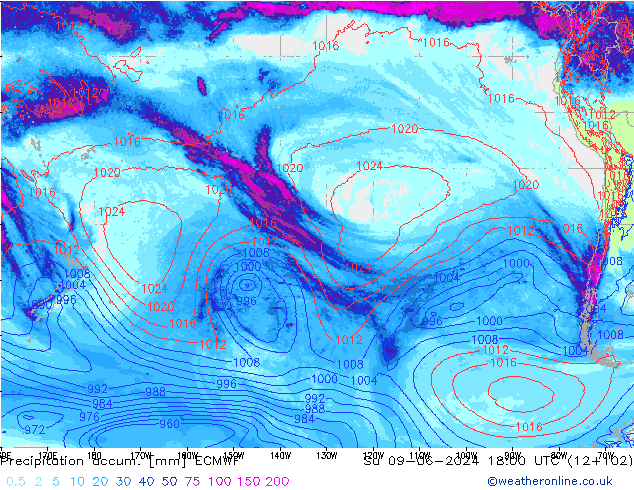 Precipitación acum. ECMWF dom 09.06.2024 18 UTC