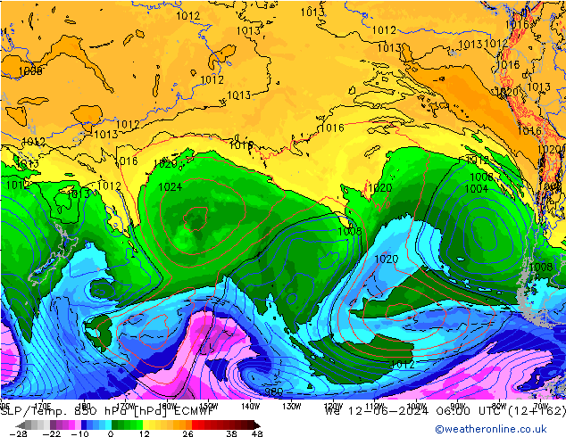 SLP/Temp. 850 hPa ECMWF We 12.06.2024 06 UTC