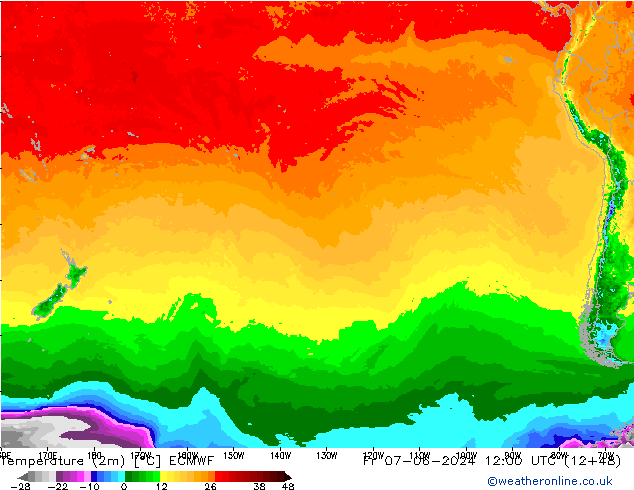 Temperatura (2m) ECMWF Sex 07.06.2024 12 UTC