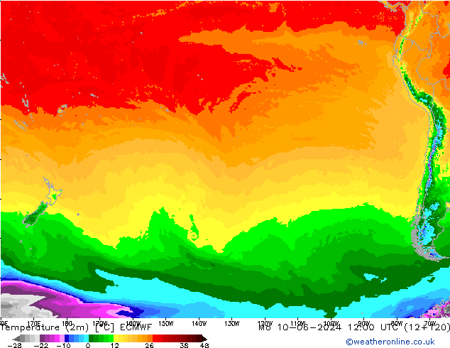 Temperatura (2m) ECMWF lun 10.06.2024 12 UTC