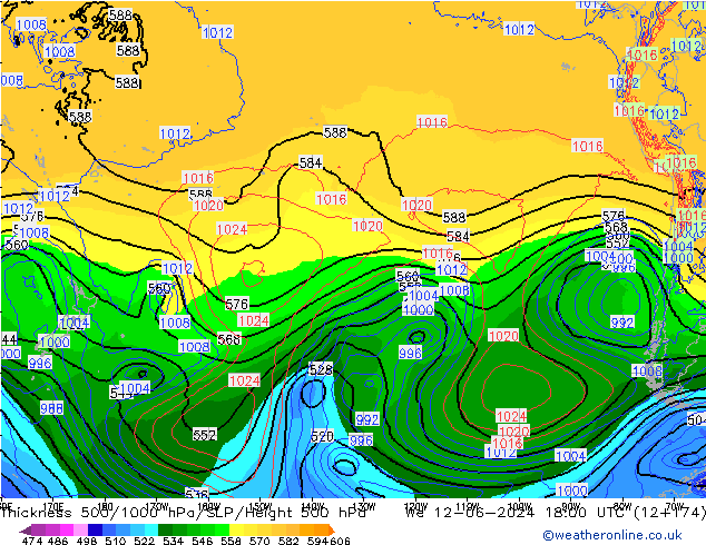 Dikte 500-1000hPa ECMWF wo 12.06.2024 18 UTC