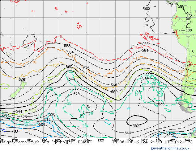 Height/Temp. 500 hPa ECMWF czw. 06.06.2024 21 UTC