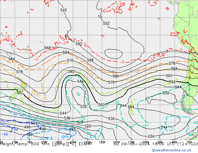 Z500/Yağmur (+YB)/Z850 ECMWF Paz 09.06.2024 18 UTC