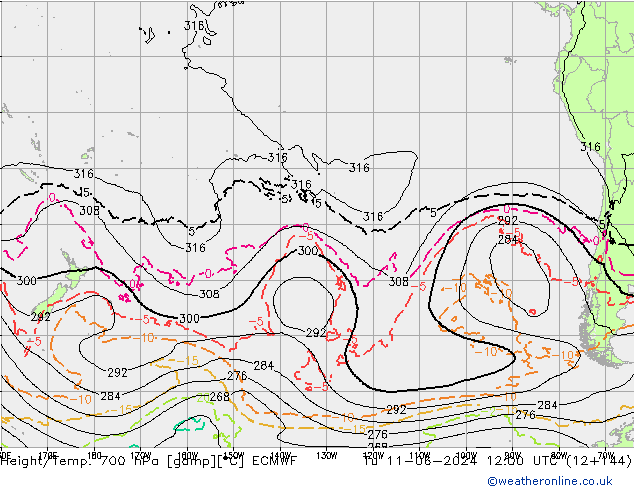 Geop./Temp. 700 hPa ECMWF mar 11.06.2024 12 UTC