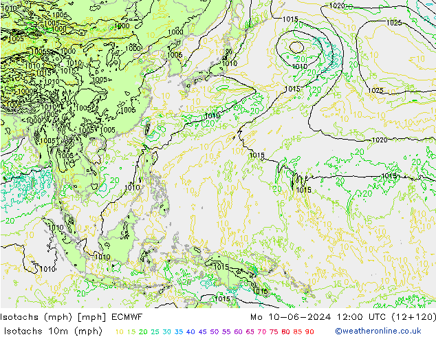 Isotachs (mph) ECMWF Po 10.06.2024 12 UTC