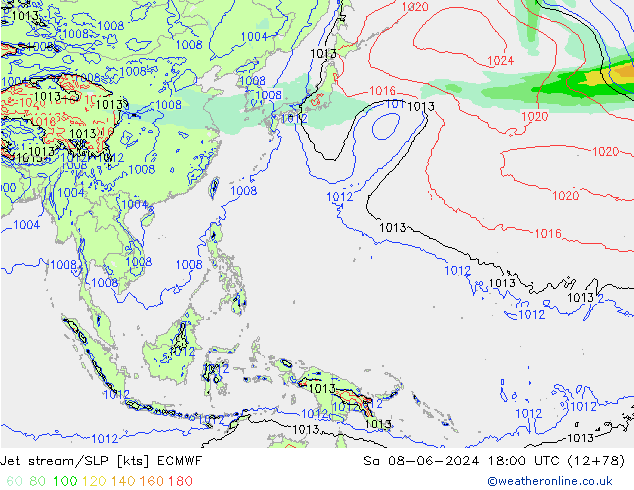 Prąd strumieniowy ECMWF so. 08.06.2024 18 UTC