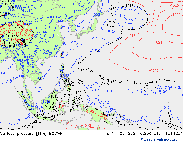 Atmosférický tlak ECMWF Út 11.06.2024 00 UTC