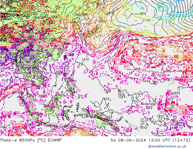 Theta-e 850гПа ECMWF сб 08.06.2024 12 UTC