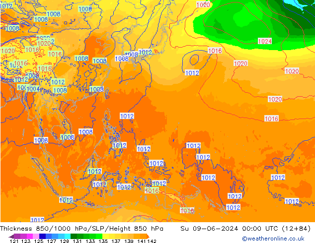 Thck 850-1000 hPa ECMWF Dom 09.06.2024 00 UTC