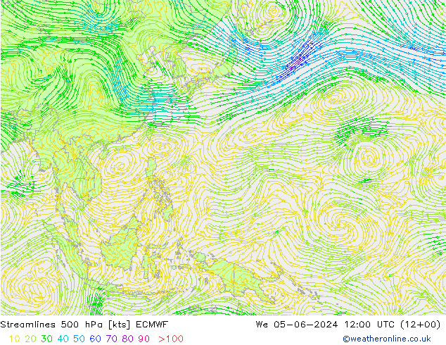 Stromlinien 500 hPa ECMWF Mi 05.06.2024 12 UTC