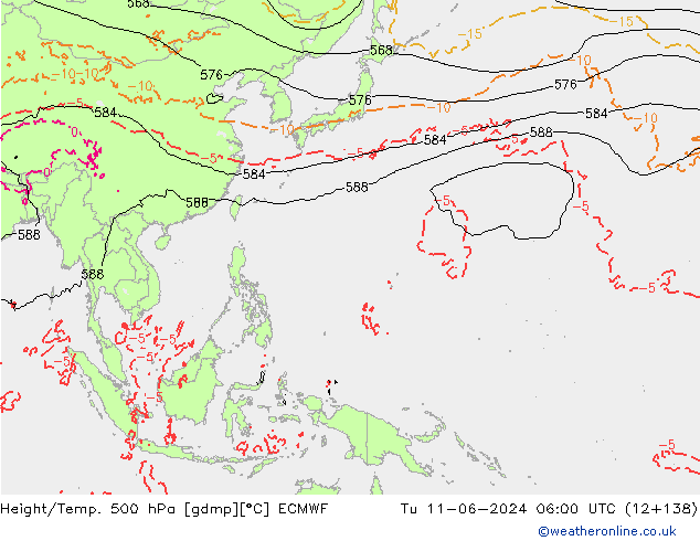 Z500/Rain (+SLP)/Z850 ECMWF вт 11.06.2024 06 UTC