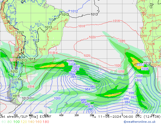 Jet stream/SLP ECMWF Tu 11.06.2024 06 UTC