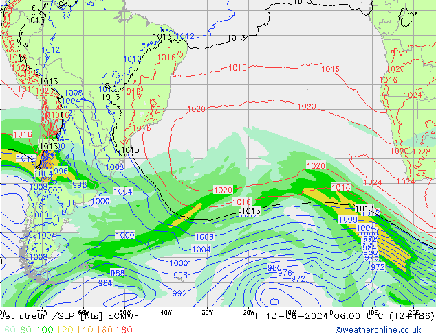 Prąd strumieniowy ECMWF czw. 13.06.2024 06 UTC