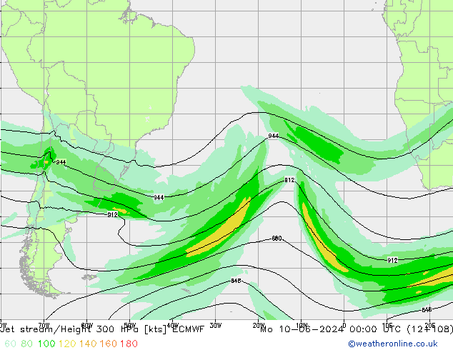 Jet stream/Height 300 hPa ECMWF Mo 10.06.2024 00 UTC