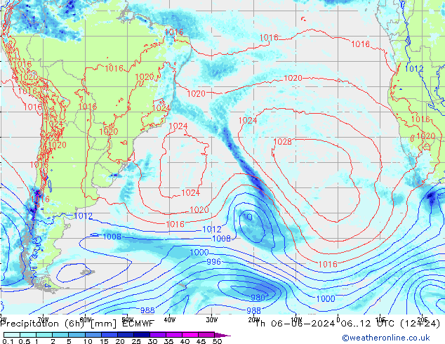 Z500/Rain (+SLP)/Z850 ECMWF Th 06.06.2024 12 UTC