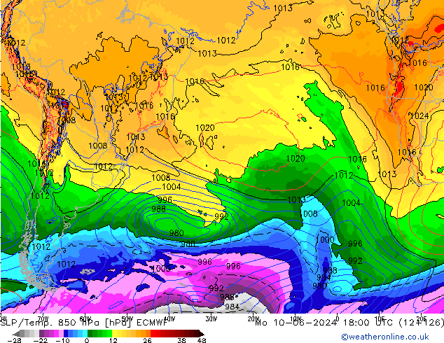 SLP/Temp. 850 hPa ECMWF Seg 10.06.2024 18 UTC