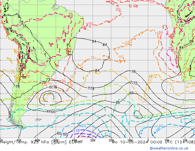 Height/Temp. 925 hPa ECMWF Mo 10.06.2024 00 UTC