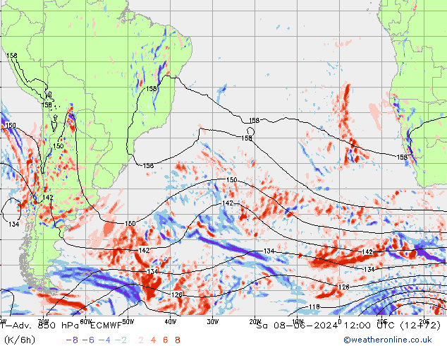 T-Adv. 850 hPa ECMWF Sáb 08.06.2024 12 UTC