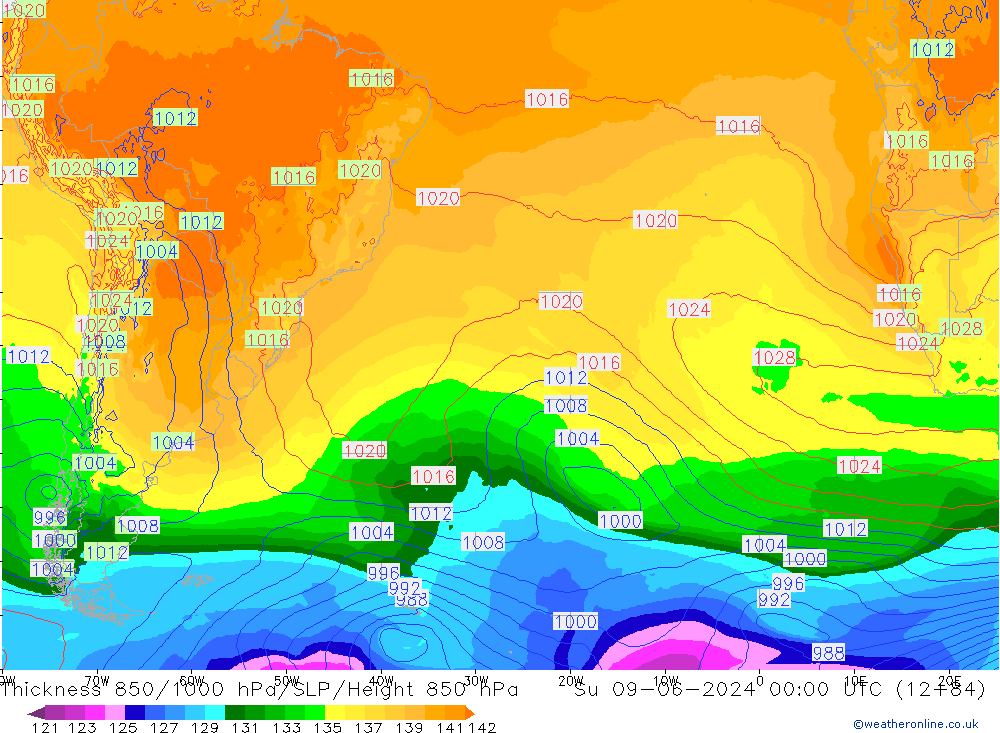 Thck 850-1000 hPa ECMWF Su 09.06.2024 00 UTC