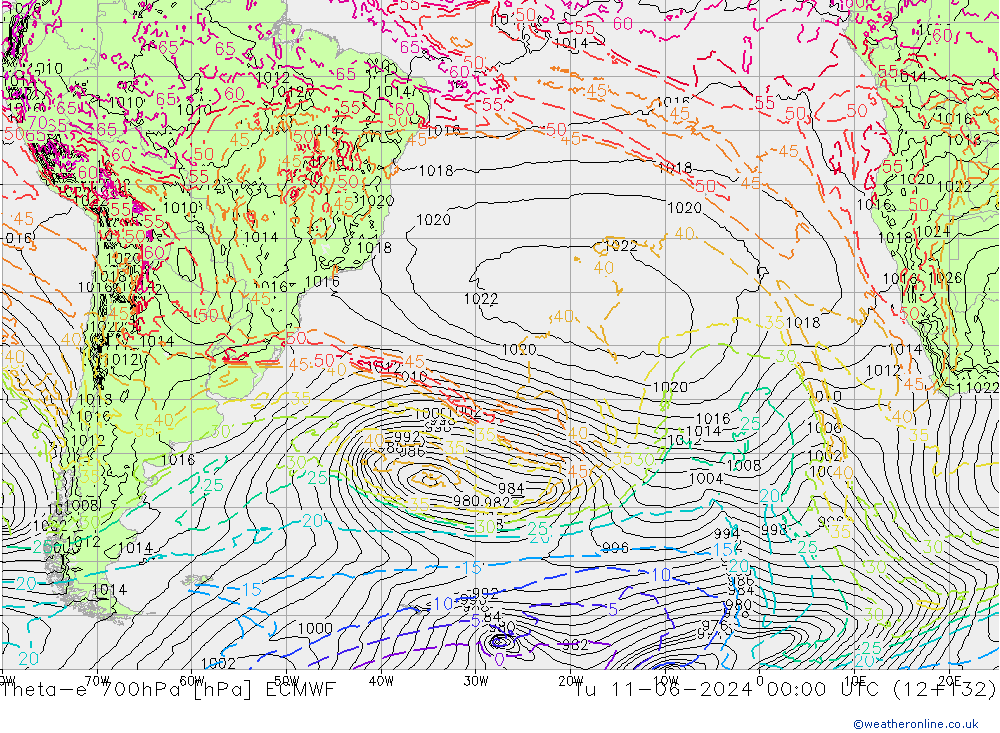 Theta-e 700гПа ECMWF вт 11.06.2024 00 UTC