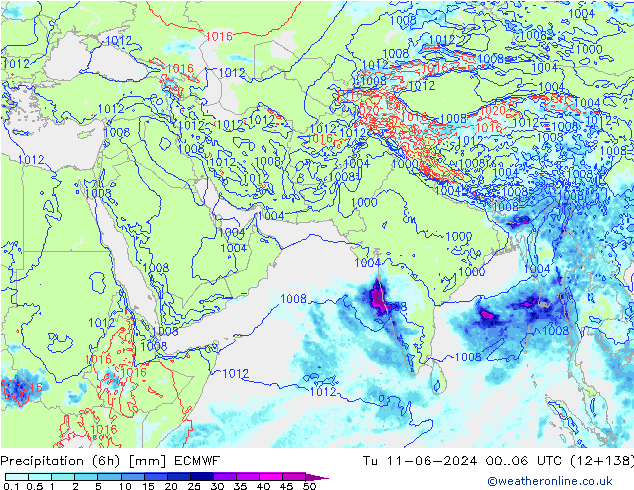 Precipitation (6h) ECMWF Tu 11.06.2024 06 UTC