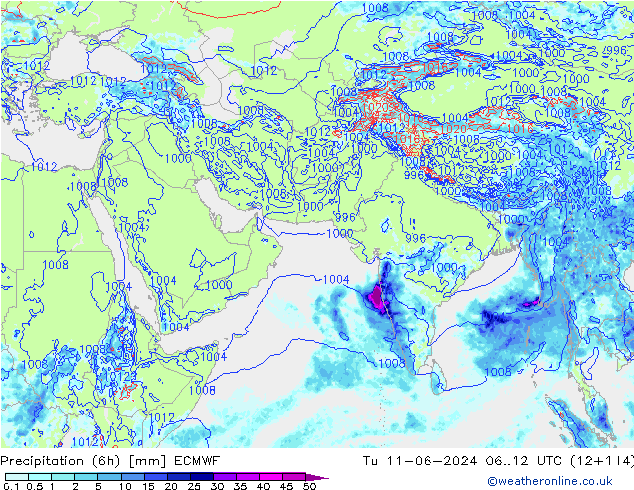 Z500/Rain (+SLP)/Z850 ECMWF wto. 11.06.2024 12 UTC