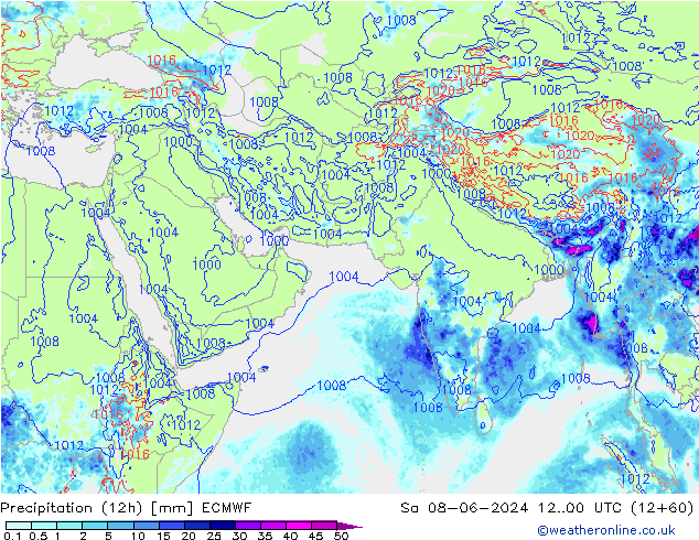 Precipitazione (12h) ECMWF sab 08.06.2024 00 UTC