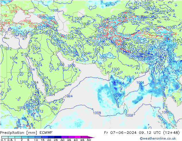 Srážky ECMWF Pá 07.06.2024 12 UTC