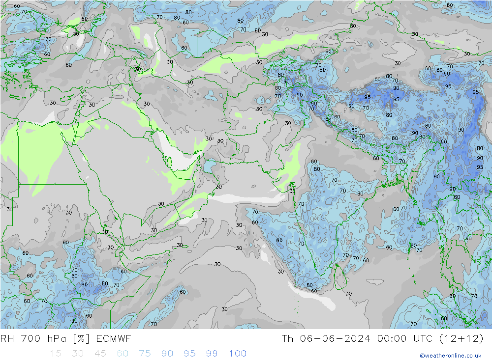 RH 700 hPa ECMWF gio 06.06.2024 00 UTC