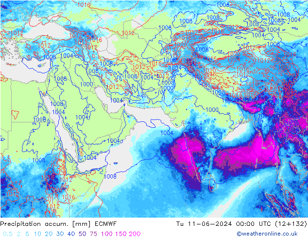 Precipitation accum. ECMWF Tu 11.06.2024 00 UTC