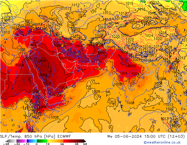 850 hPa Yer Bas./Sıc ECMWF Çar 05.06.2024 15 UTC