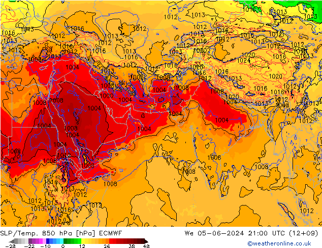 850 hPa Yer Bas./Sıc ECMWF Çar 05.06.2024 21 UTC