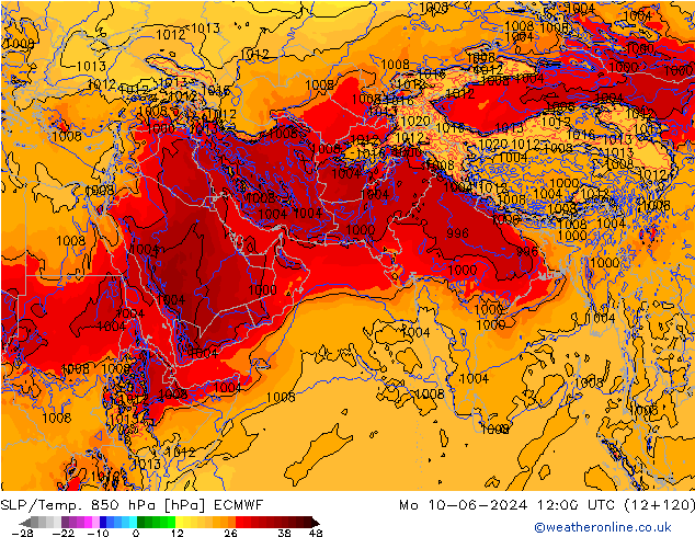 SLP/Temp. 850 hPa ECMWF pon. 10.06.2024 12 UTC