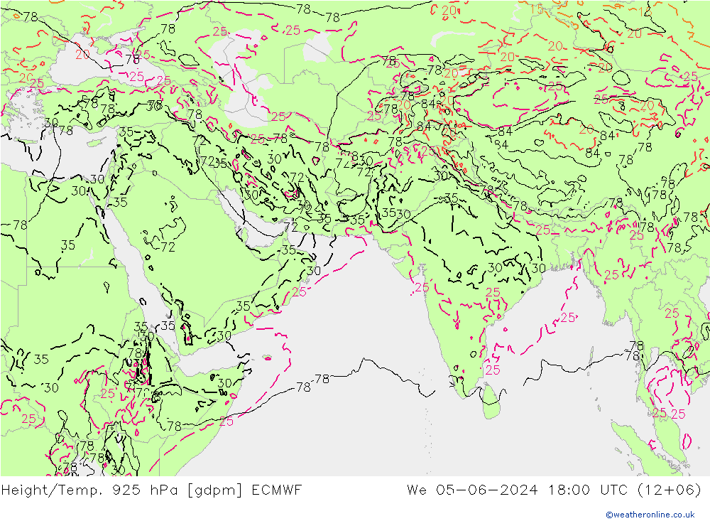 Yükseklik/Sıc. 925 hPa ECMWF Çar 05.06.2024 18 UTC