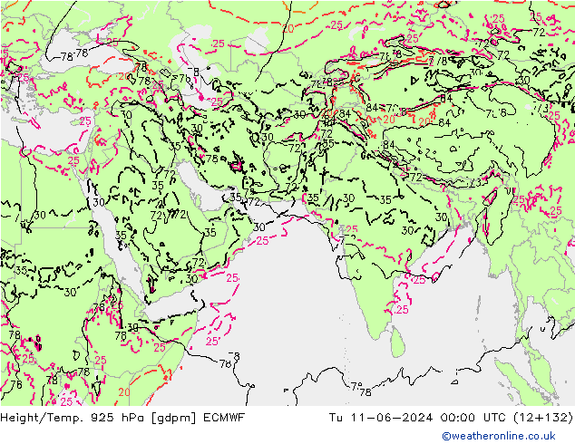 Yükseklik/Sıc. 925 hPa ECMWF Sa 11.06.2024 00 UTC