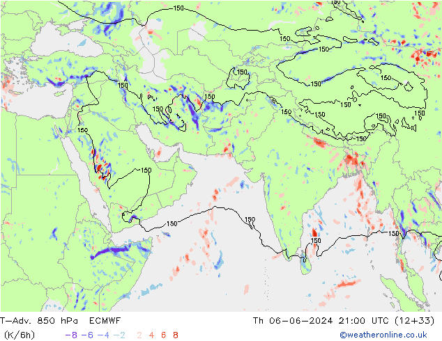 T-Adv. 850 hPa ECMWF Th 06.06.2024 21 UTC