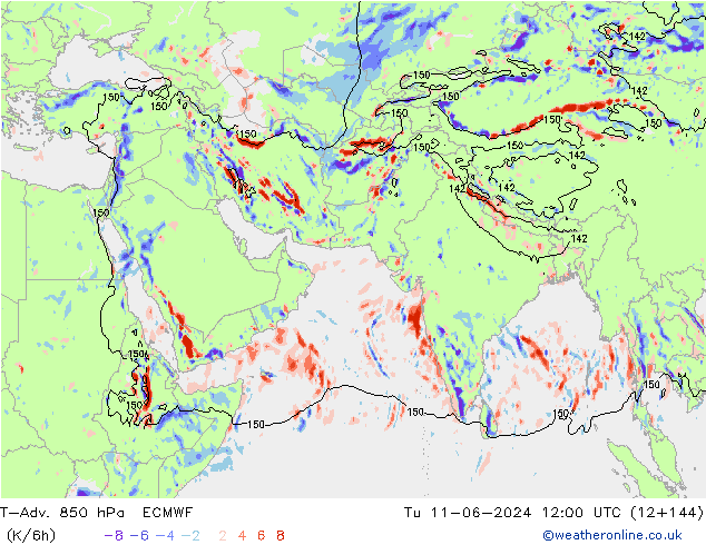 T-Adv. 850 hPa ECMWF Ter 11.06.2024 12 UTC