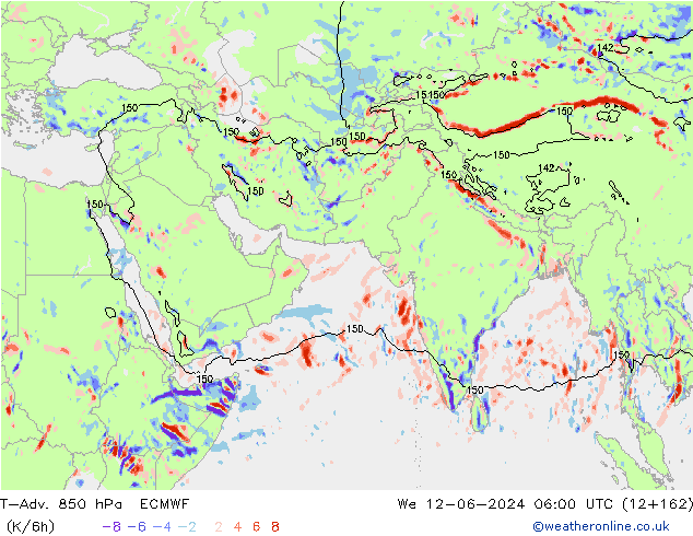 T-Adv. 850 hPa ECMWF wo 12.06.2024 06 UTC