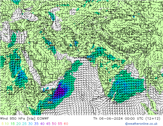 Vent 950 hPa ECMWF jeu 06.06.2024 00 UTC